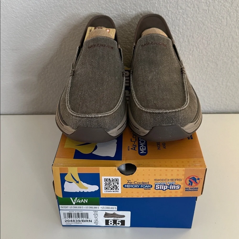 Skechers Men's Remaxed Fenick Brown Slip in Shoes Sneakers (204839/BRN) Size 8.5